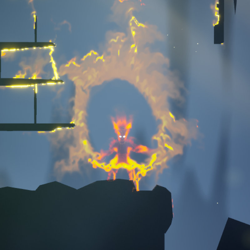 A fiery character surrounded by a ring of flame